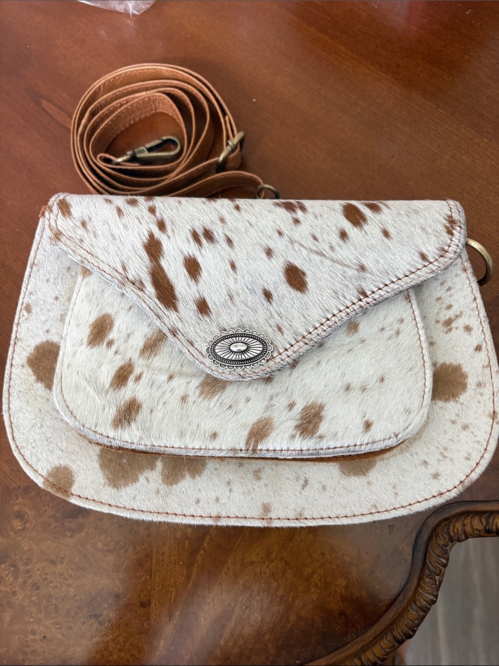 Women's Cowhide Crossbody Bag in White & Brown - Stylish Envelope Flap